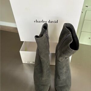 Charles David Dark Gray Faux Suede Heeled Boots